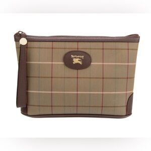 Burberry Pouch Vintage Check Wristlet Clutch Canvas and Leather Burberrys